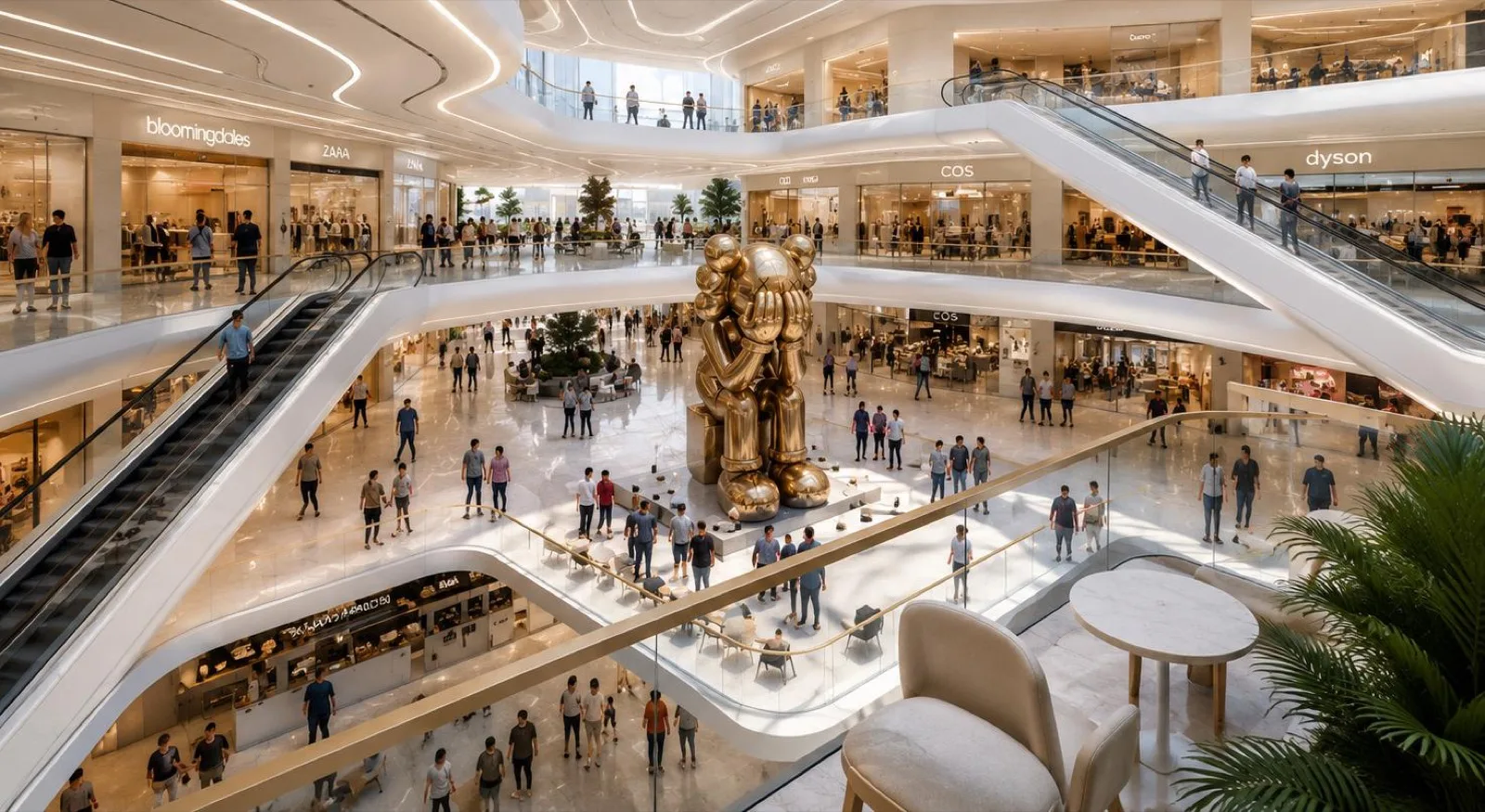 Multi-level mixed-use atrium with retail and leisure