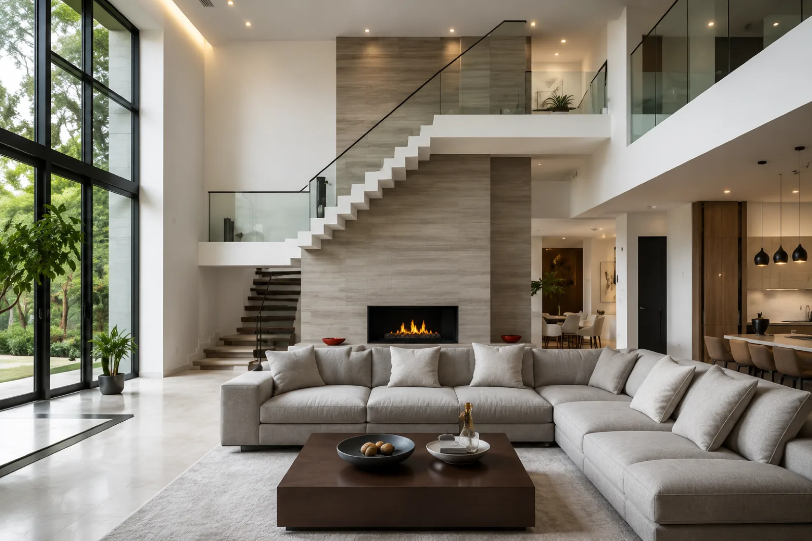 Warm leather-accented interior fit-out